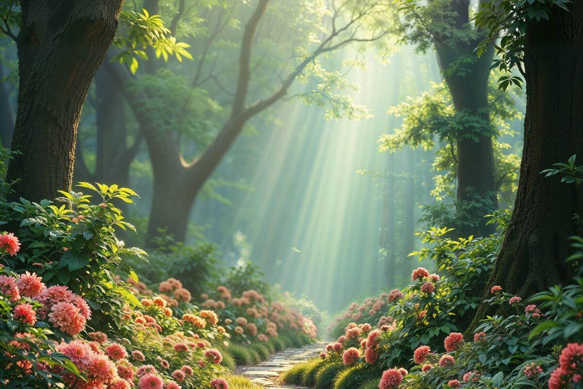A peaceful garden path showing where fear and doubt first entered through a lie in the Garden of Eden.