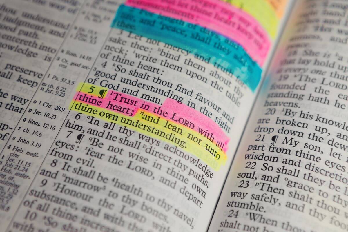 Highlighted Proverbs 3:5-6 Bible passage about trusting in the Lord