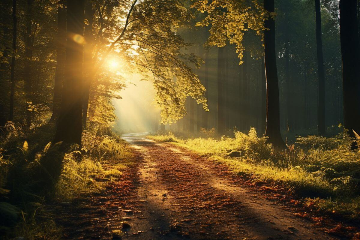 Forest path illuminated by sunlight, representing how to overcome fear and doubt with God's Word.